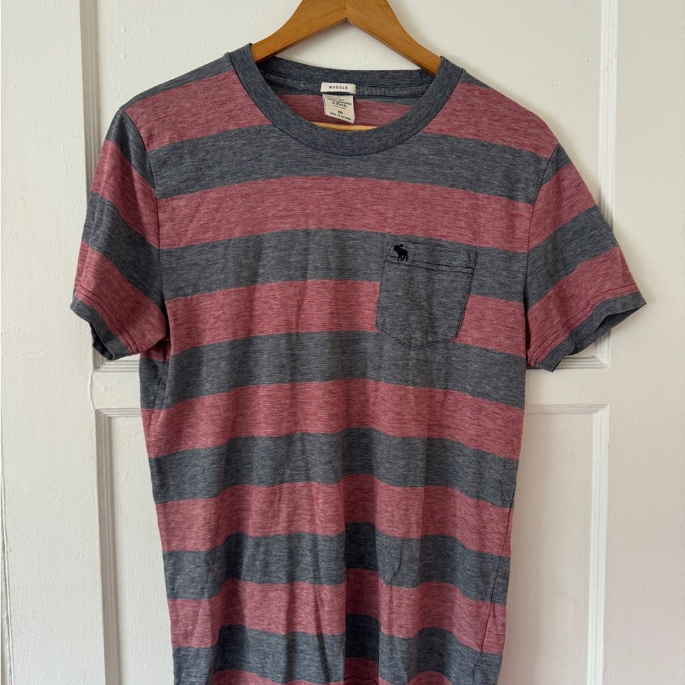 ABERCROMBIE & FITCH: Men’s red & gray striped tee - NWOT